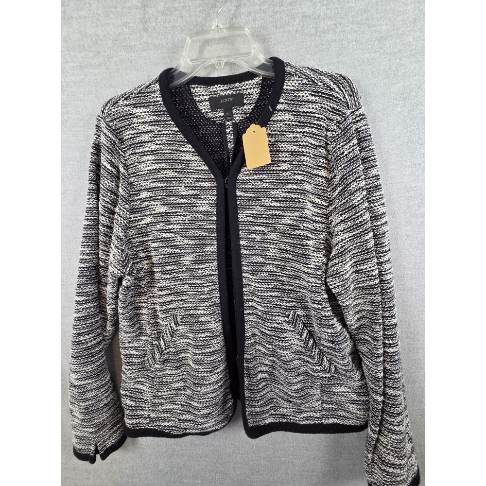J Crew XL Boucle Wool Tweed Black White Hook Eye Closure Jacket Blazer Career